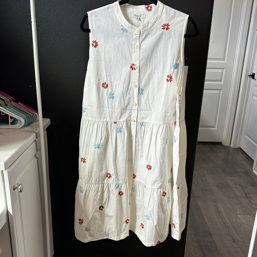 Madewell Cream Blouse with Colorful Embroidery